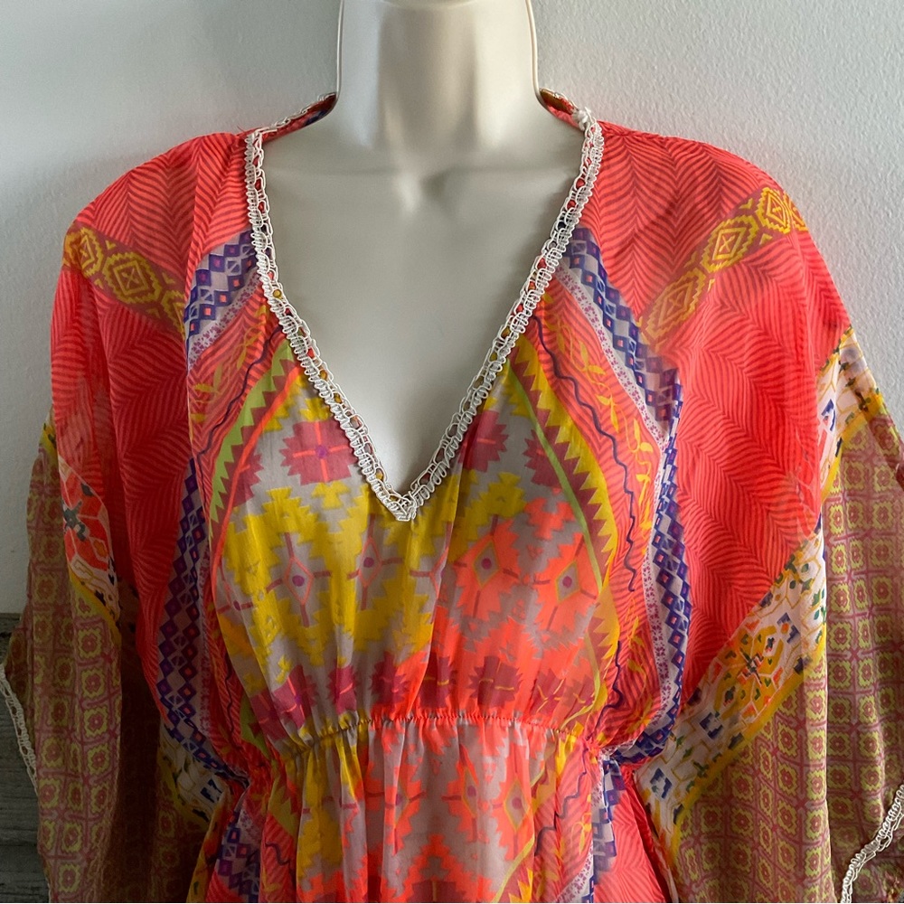 blue island Coral Multi-Color Sheer Swim Coverup medium - Picture 3 of 7